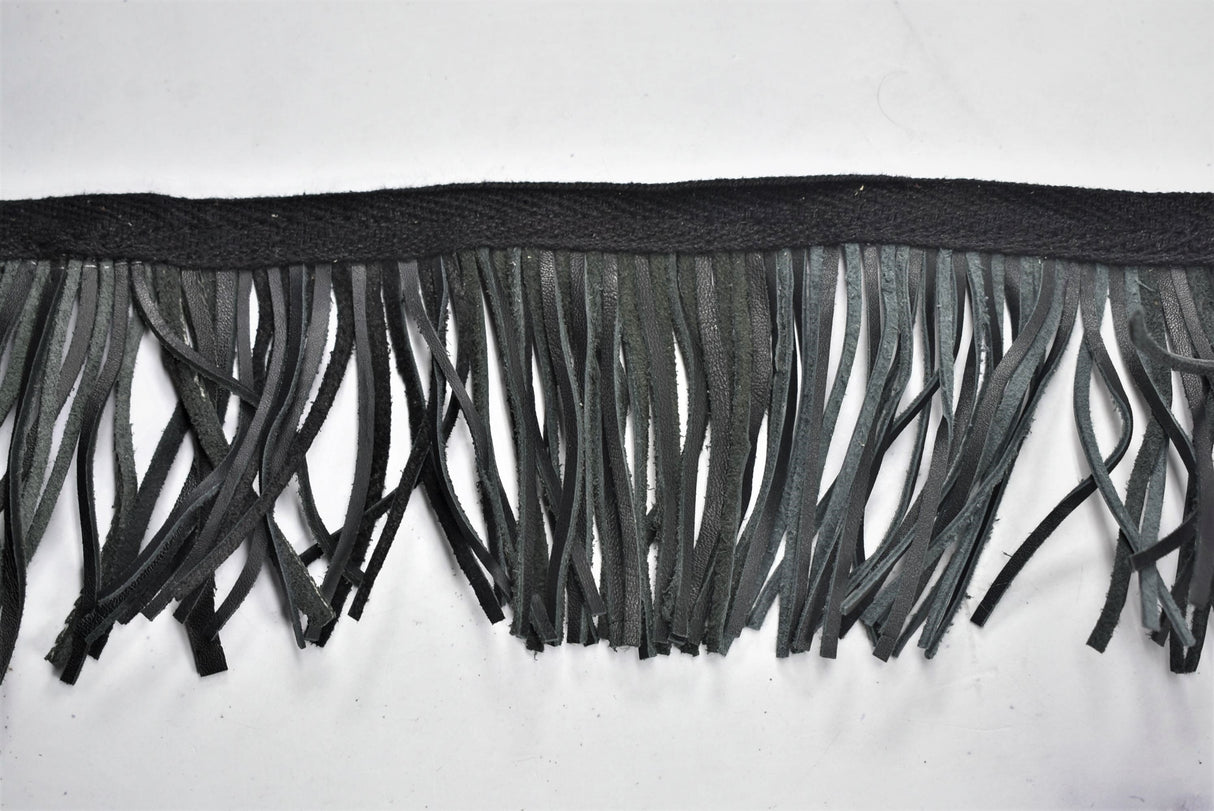 Faux Leather Fringe Trim Black 3.5 Inch