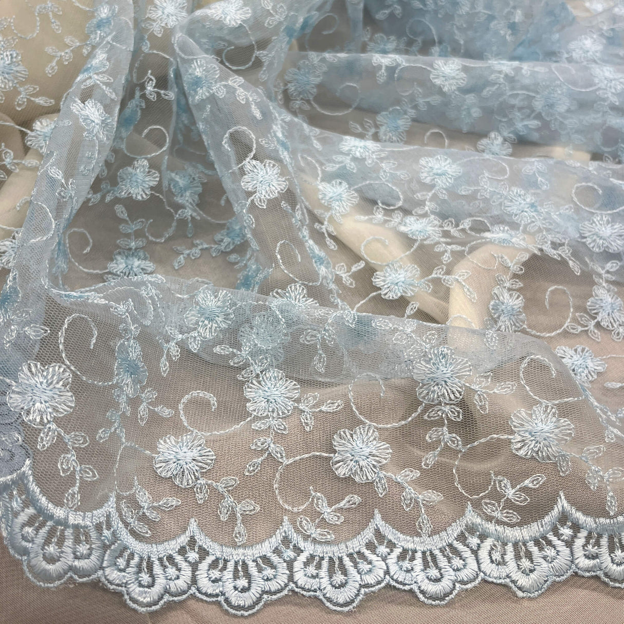 Embroidered Lace Mesh in Lt. Blue and Purple