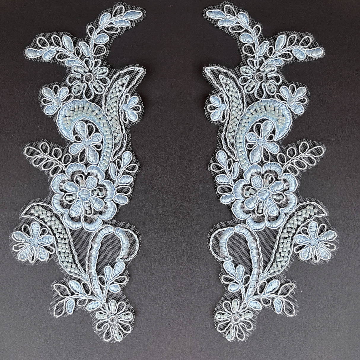 Beaded Corded Floral Lace Applique Pair
