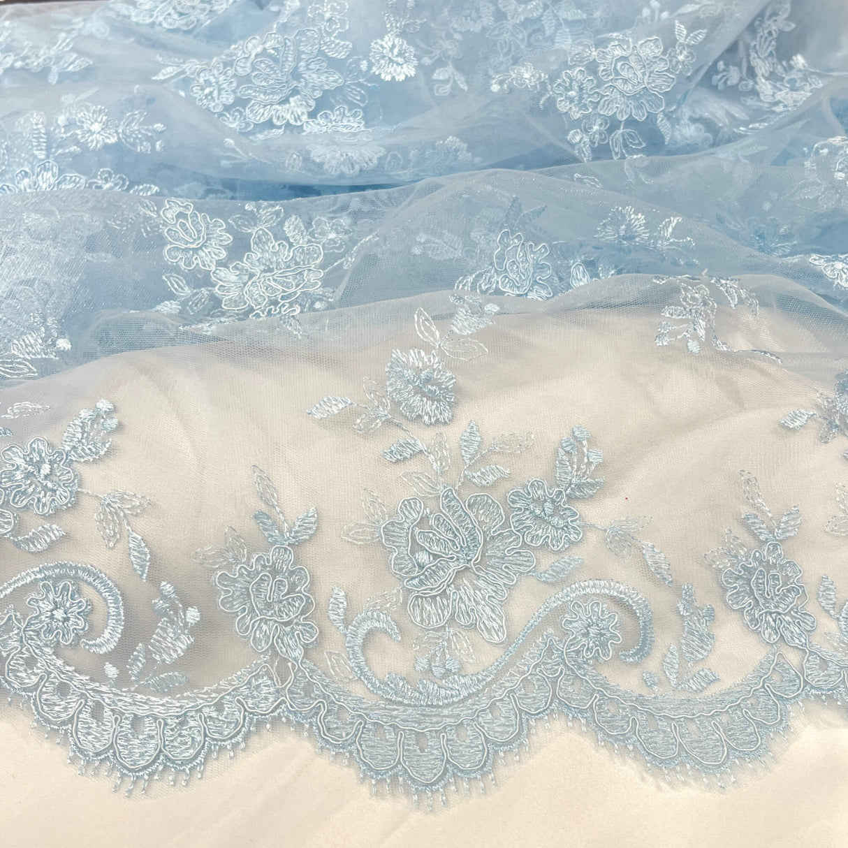 Corded Bridal Lace Fabric - Embroidered Polyester Net Mesh, 56" Width (1 Yard)