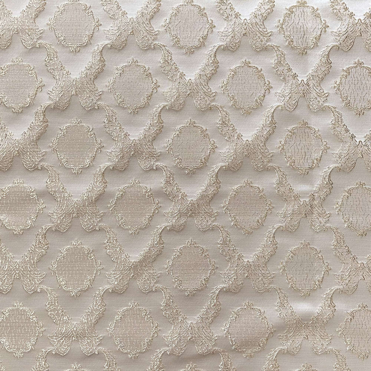Magda Fabric 100 Percent Polyester Fabric - Shiny Diamond/Round-Shaped Damask Embossed Jacquard, 55" Width (1 Yard)