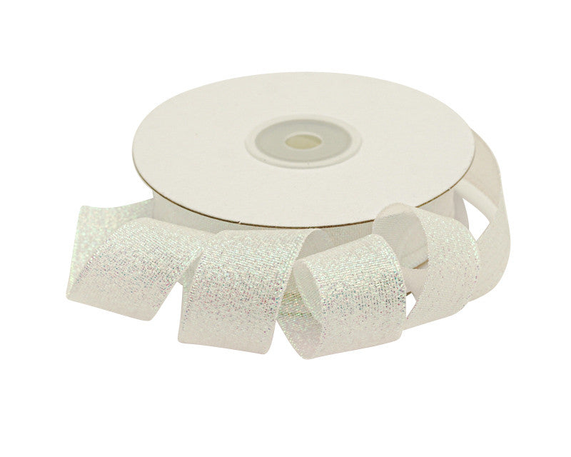 7/8" x 25 Yards Iridescent White Metallic Taffeta Gift Ribbon - Pack of 7 Rolls