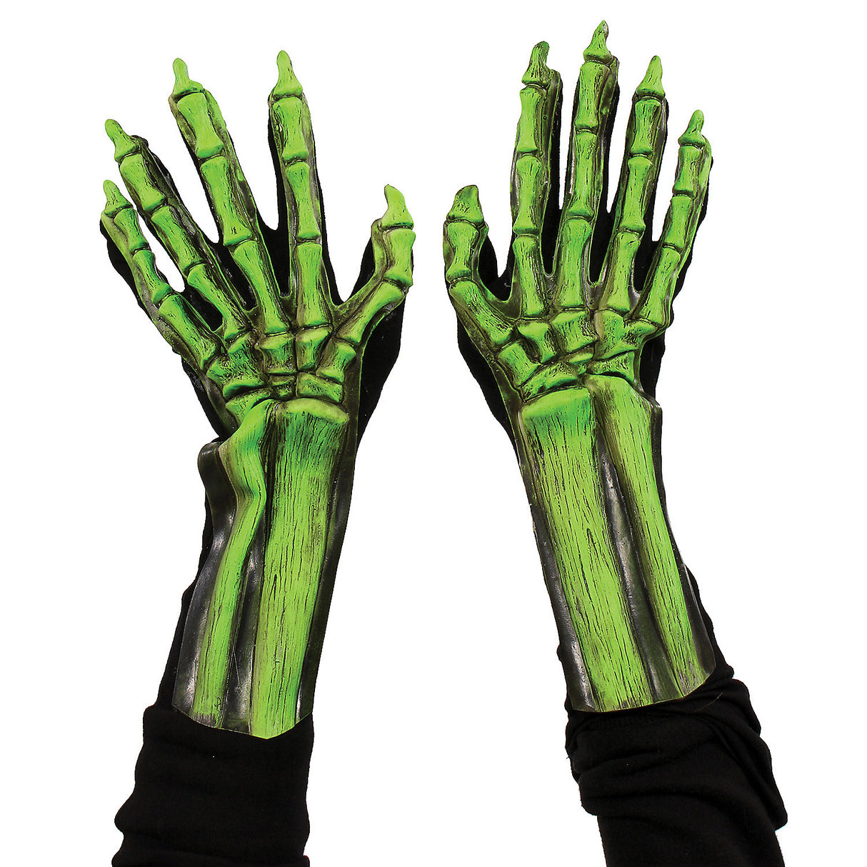 UV Green Glow Reactive Skeleton Hands for Halloween Party Costume and Haunted House Decor