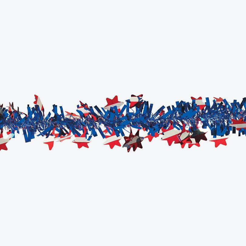 24 Ft. x 2 1/2" Red, White & Blue Patriotic Stars Tinsel Garland