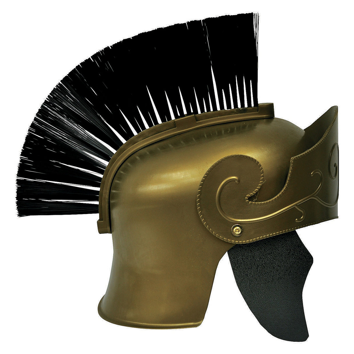 Gold Plastic Roman Helmet with Black Brush for Historical Costume