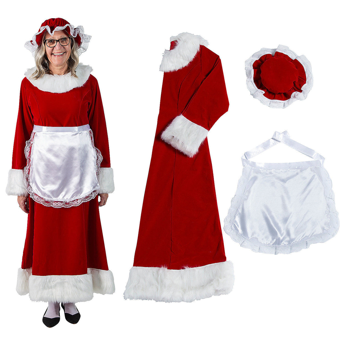 Elegant Regal Red Velvet Mrs Claus Costume for Christmas Parties Holiday Celebrations and Festive Events