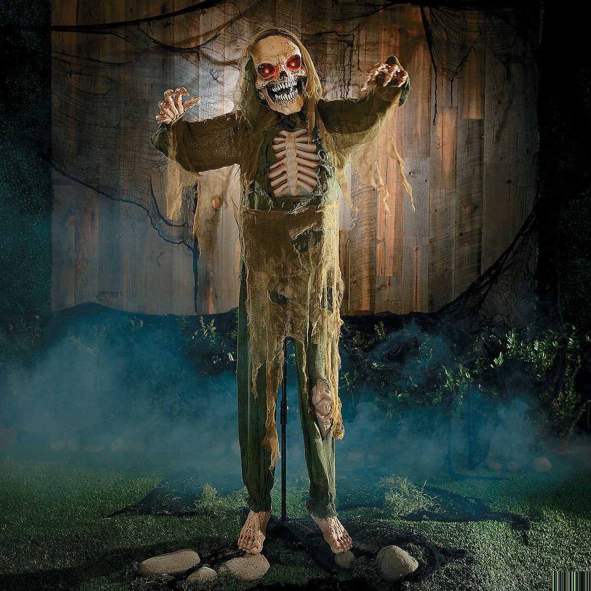 5 Ft 4 Animated Green Skeleton Reaper for Halloween Decorations and Spooky Displays