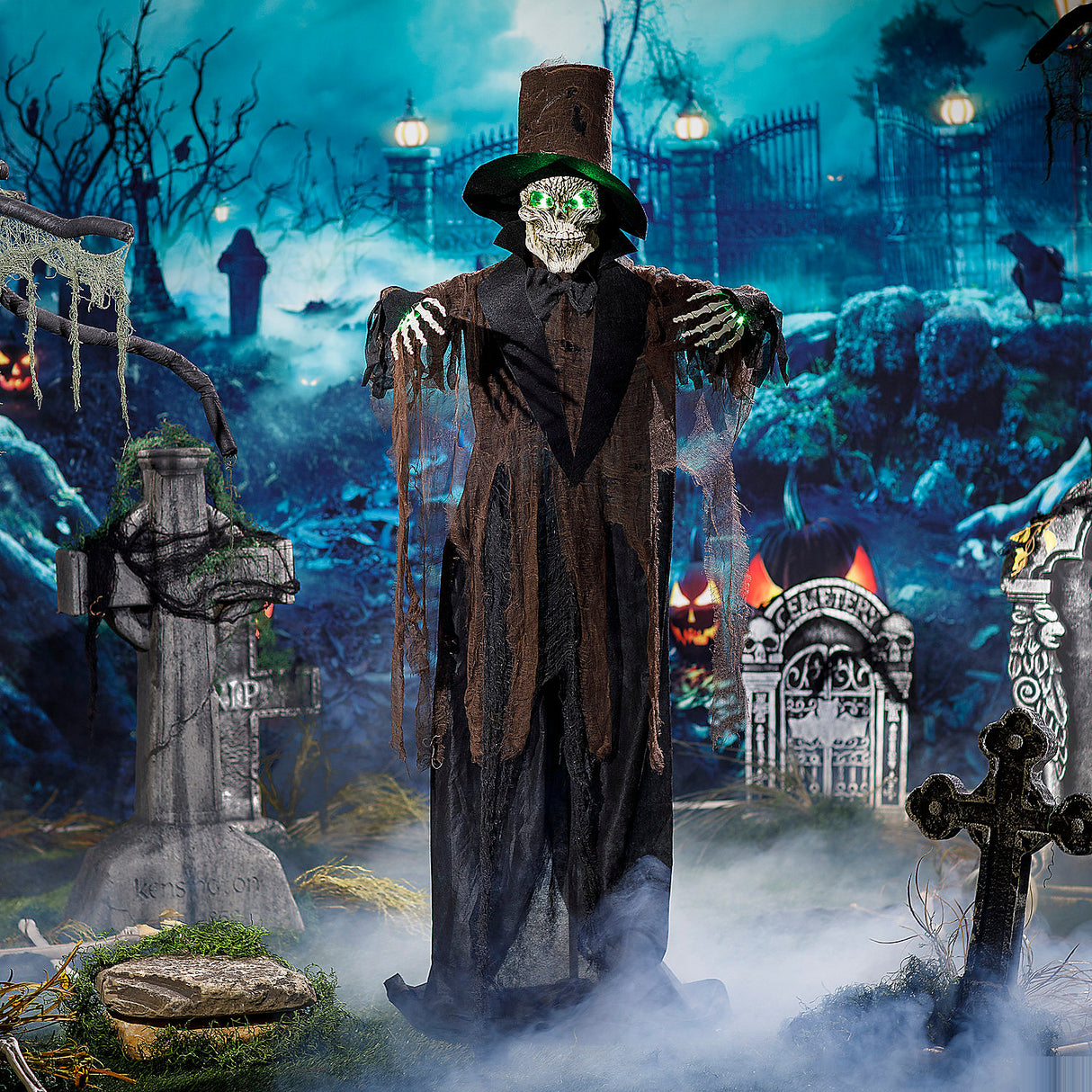 Light-Up Black Skeleton Decoration for Halloween Parties and Outdoor Displays