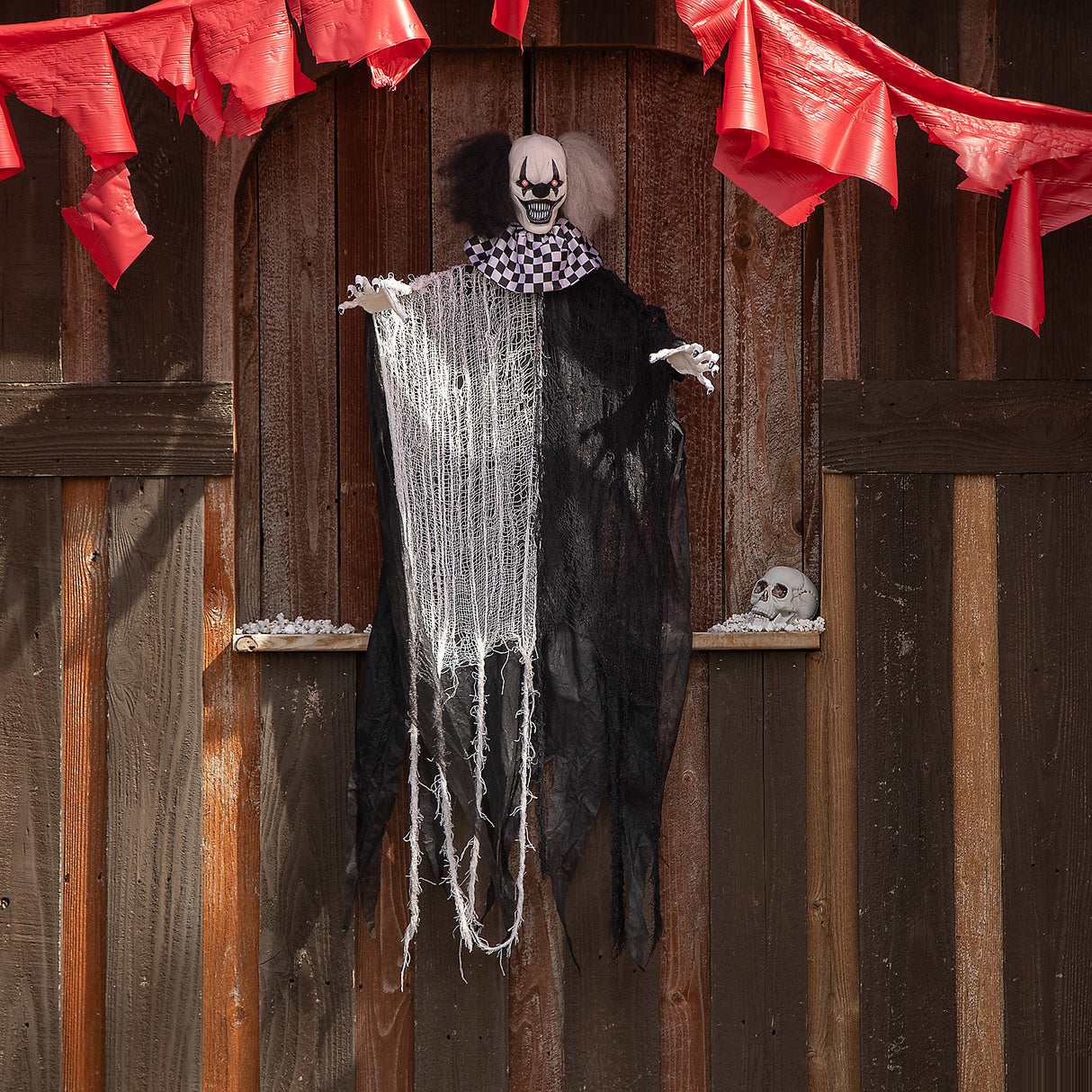 Spooky Hanging Animated Black and White Clown for Halloween Display Decor and Frights