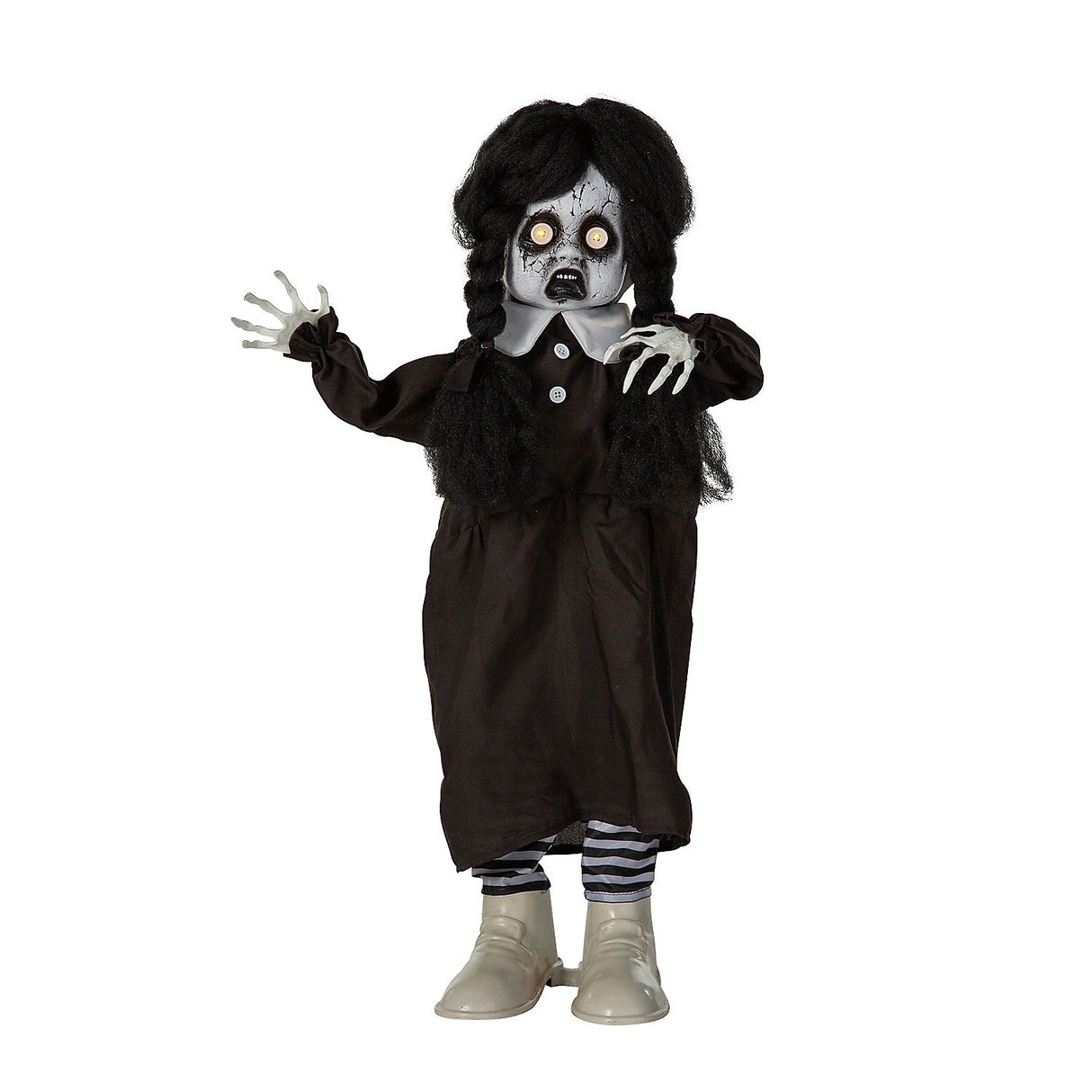 Creepy Standing Animated Black White Shoes Girl Decoration for Halloween Haunted Events and Scary Parties