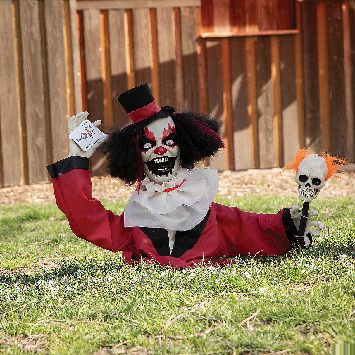 Groundbreaker Animated Black, Red & White Clown Halloween Decoration, 19 1/2"