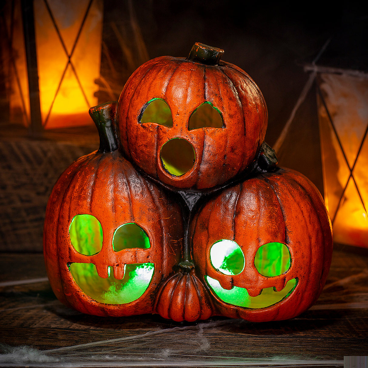 Light-Up Jack-O-Lantern Trio Halloween Decoration for Spooky Events and Fall Festivities