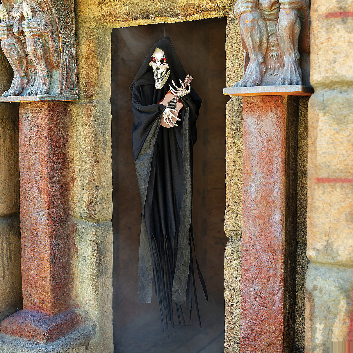 Hanging Animated Singing Reaper with Guitar Halloween Decoration, 13 3/4" x 47 1/4"
