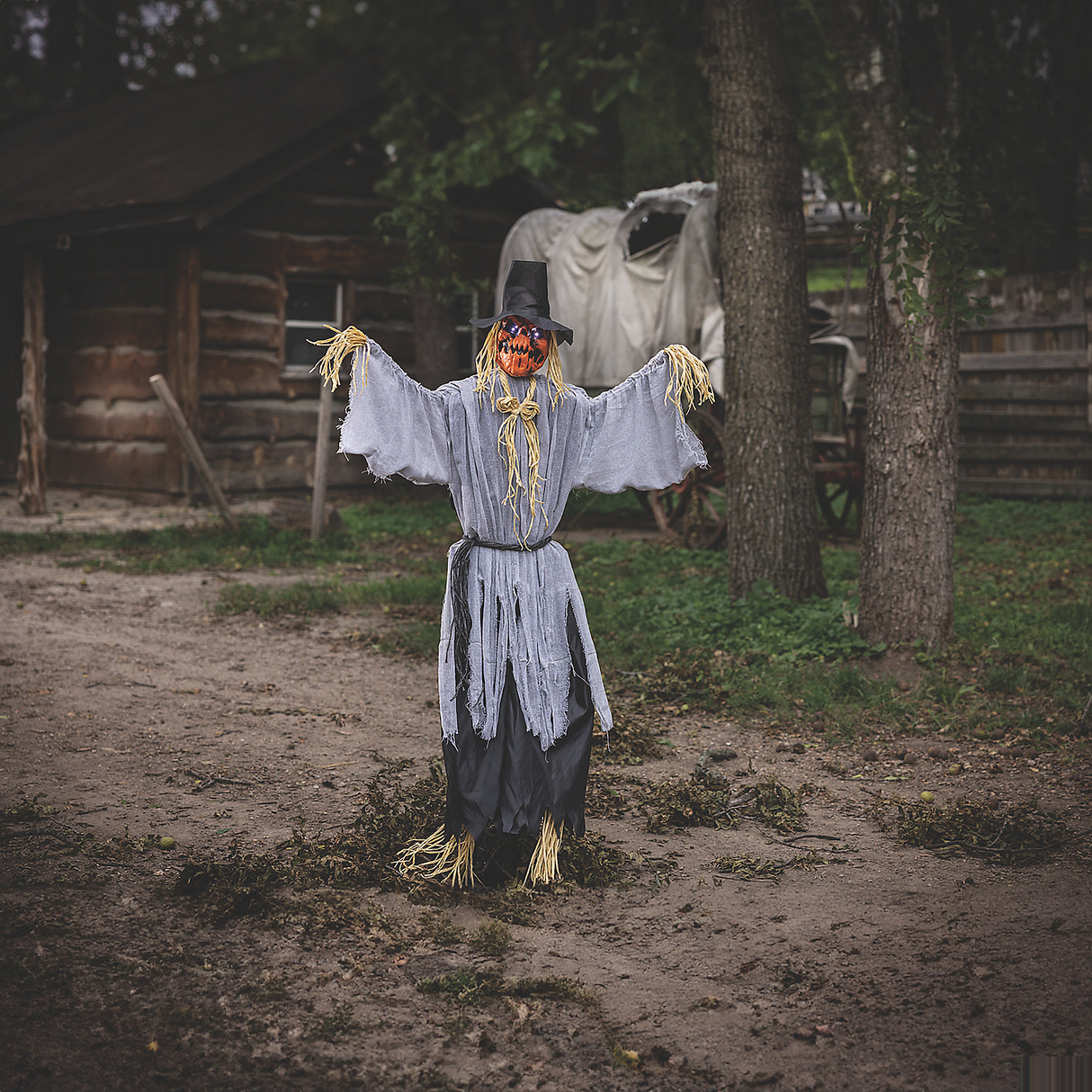 68 3/4" Animated Head Turning Pumpkin Scarecrow Halloween Decoration