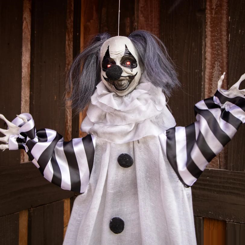 Black and White Animated Light-Up Clown Halloween Decoration 43 1/4"