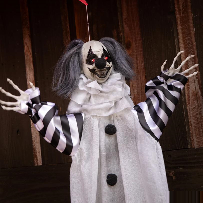 Black and White Animated Light-Up Clown Halloween Decoration 43 1/4"