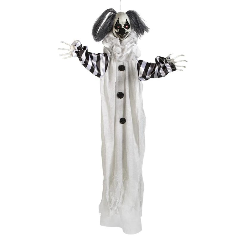 Black and White Animated Light-Up Clown Halloween Decoration 43 1/4"