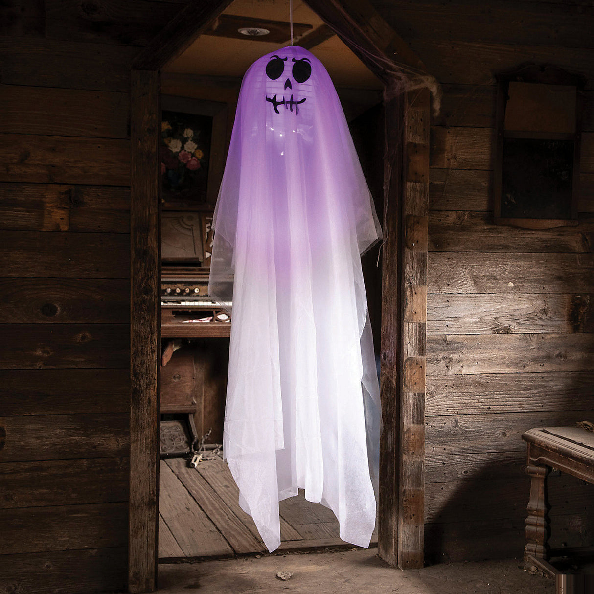 Bright White Light-Up Smiling Ghost Decoration for Halloween Parties and Haunted House Theme Decor
