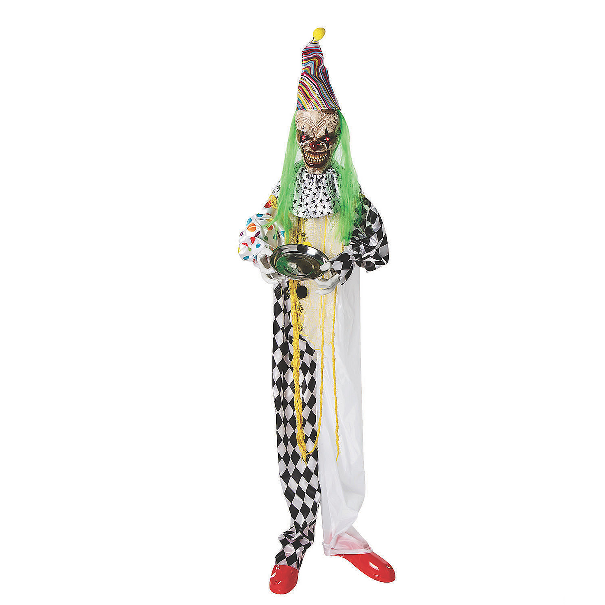 5 Ft. 6" Hanging Animated Multicolored Clown with Green Hair Halloween Decoration