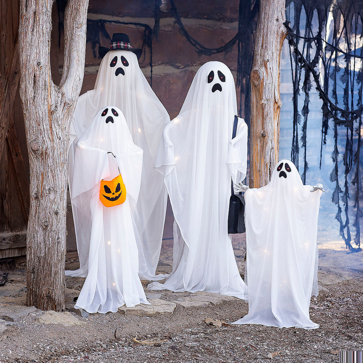 Light-Up Standing Ghost Family Decorations for Halloween Party Displays and Trick-Or-Treat Stations