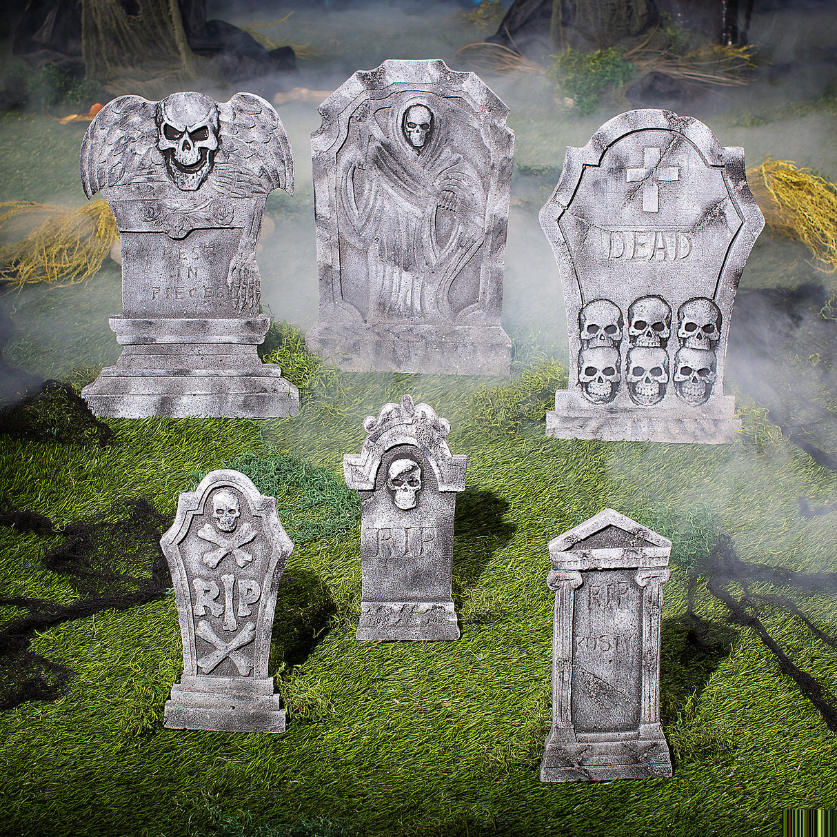 Spooky Foam Tombstone Decorations Set for Halloween Haunts Parties and Creepy Themed Events