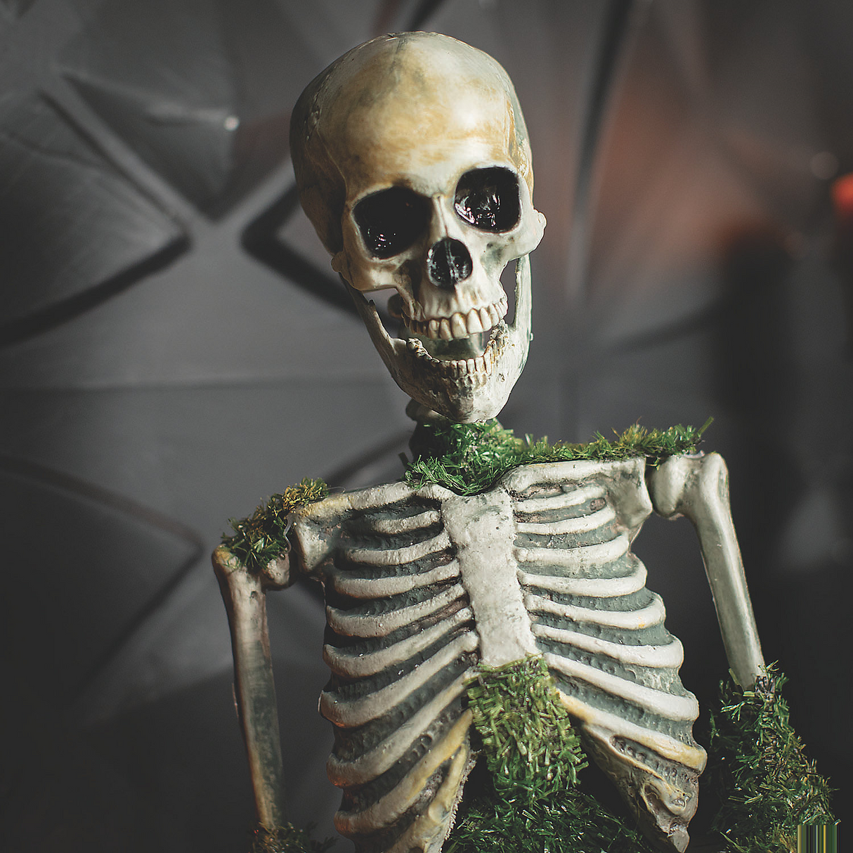 Animated Mossy Skeleton Tabletop Halloween Decoration – 9 3/4" x 14 3/4"