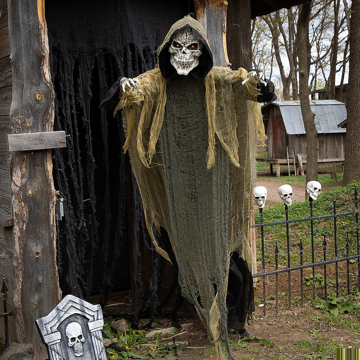 Spooky Animated Hanging Grim Reaper Decoration for Halloween Parties and Haunted House Decor