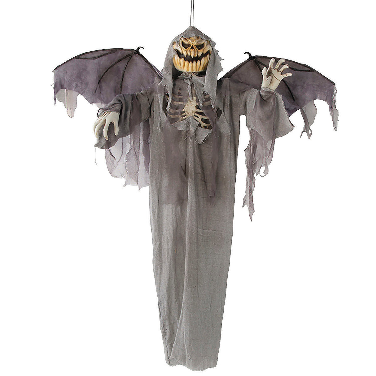 5 Ft. Animated Hanging Jack-O'-Lantern Skeleton Scarecrow for Halloween Decorations and Haunted House Displays