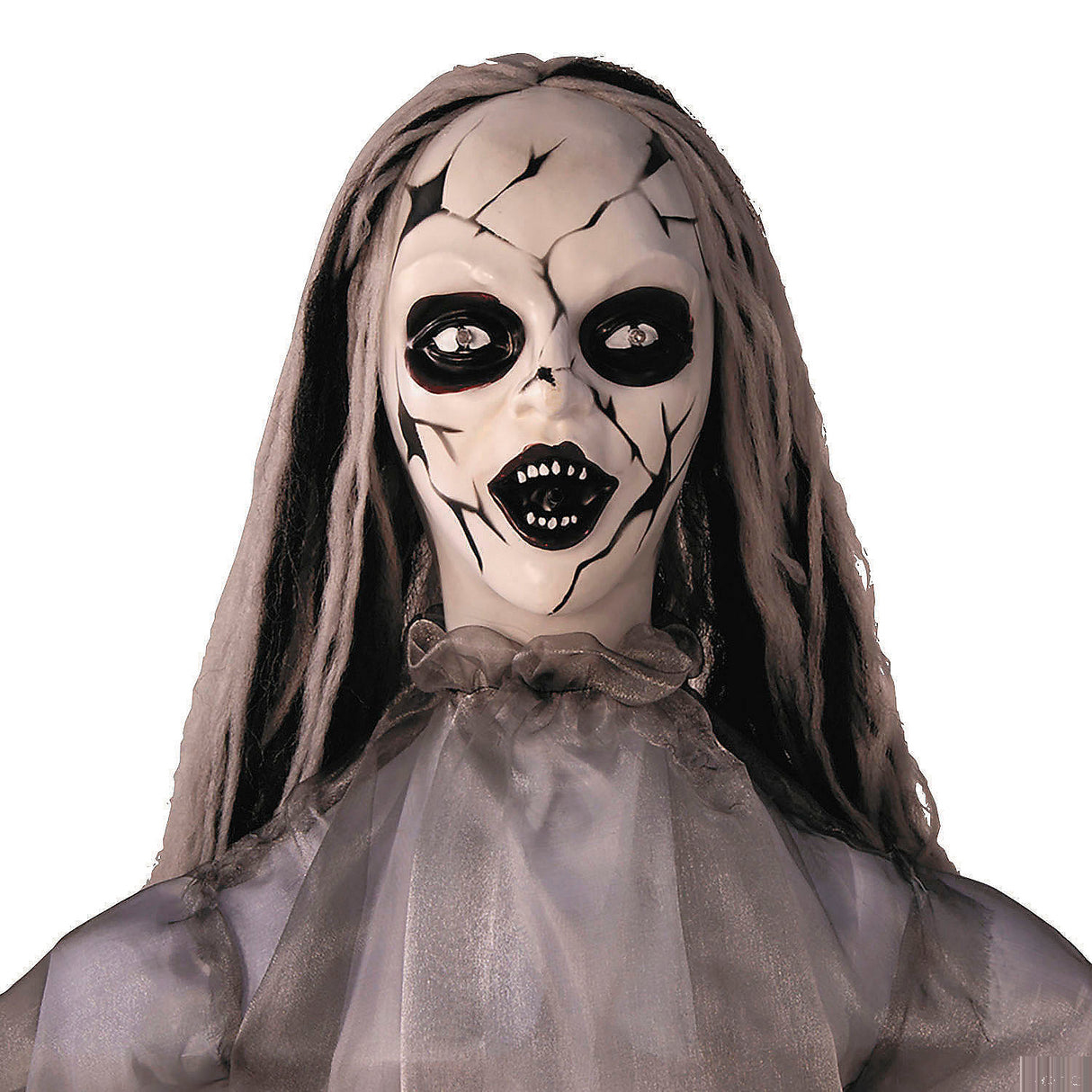 Spooky 5 Ft 6 Animated Standing Cracked Face Woman Decoration for Halloween Parties and Haunted House Displays