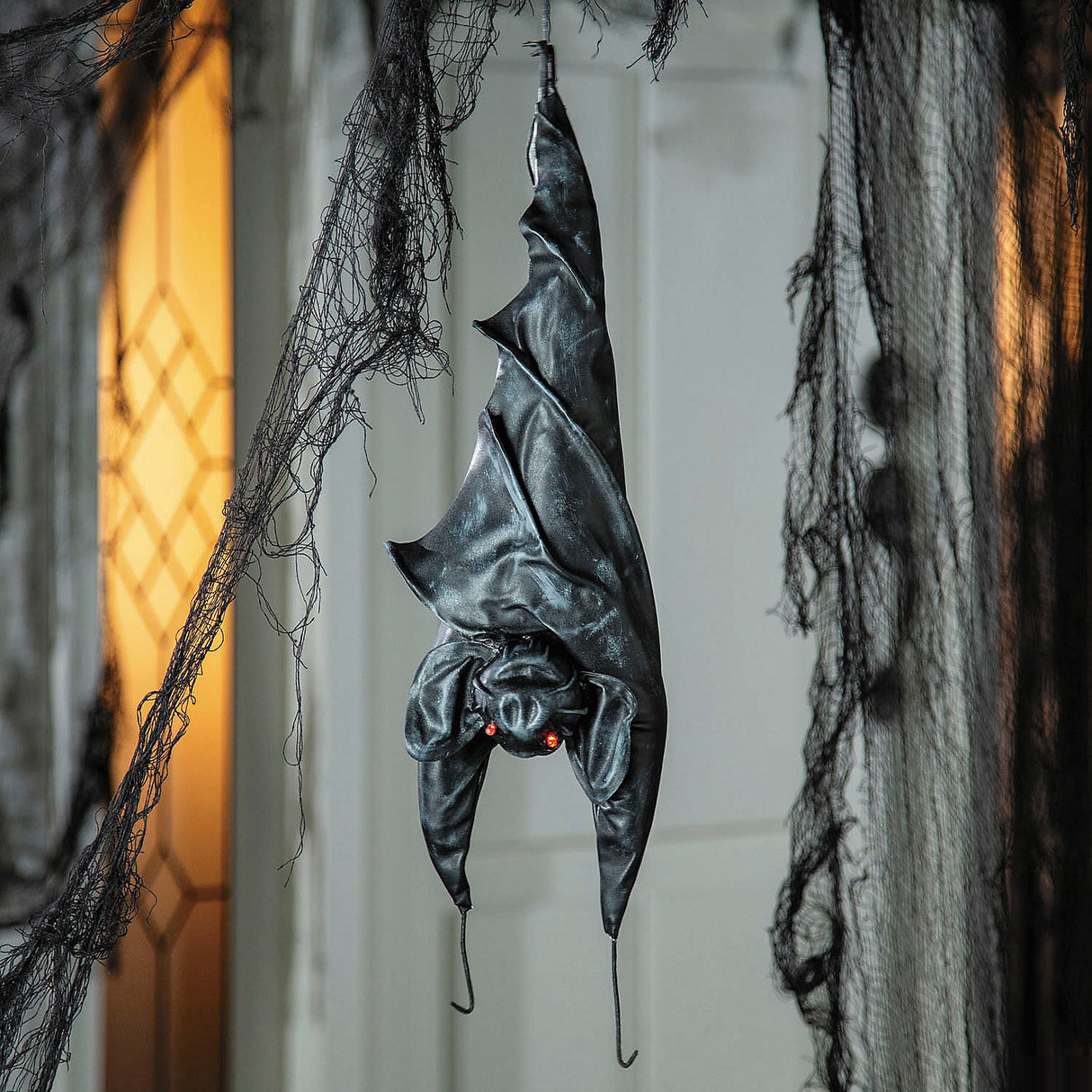 Animated Hanging Light-Up Upside-Down Bat for Halloween Decor Spooky Events and Haunted House Displays