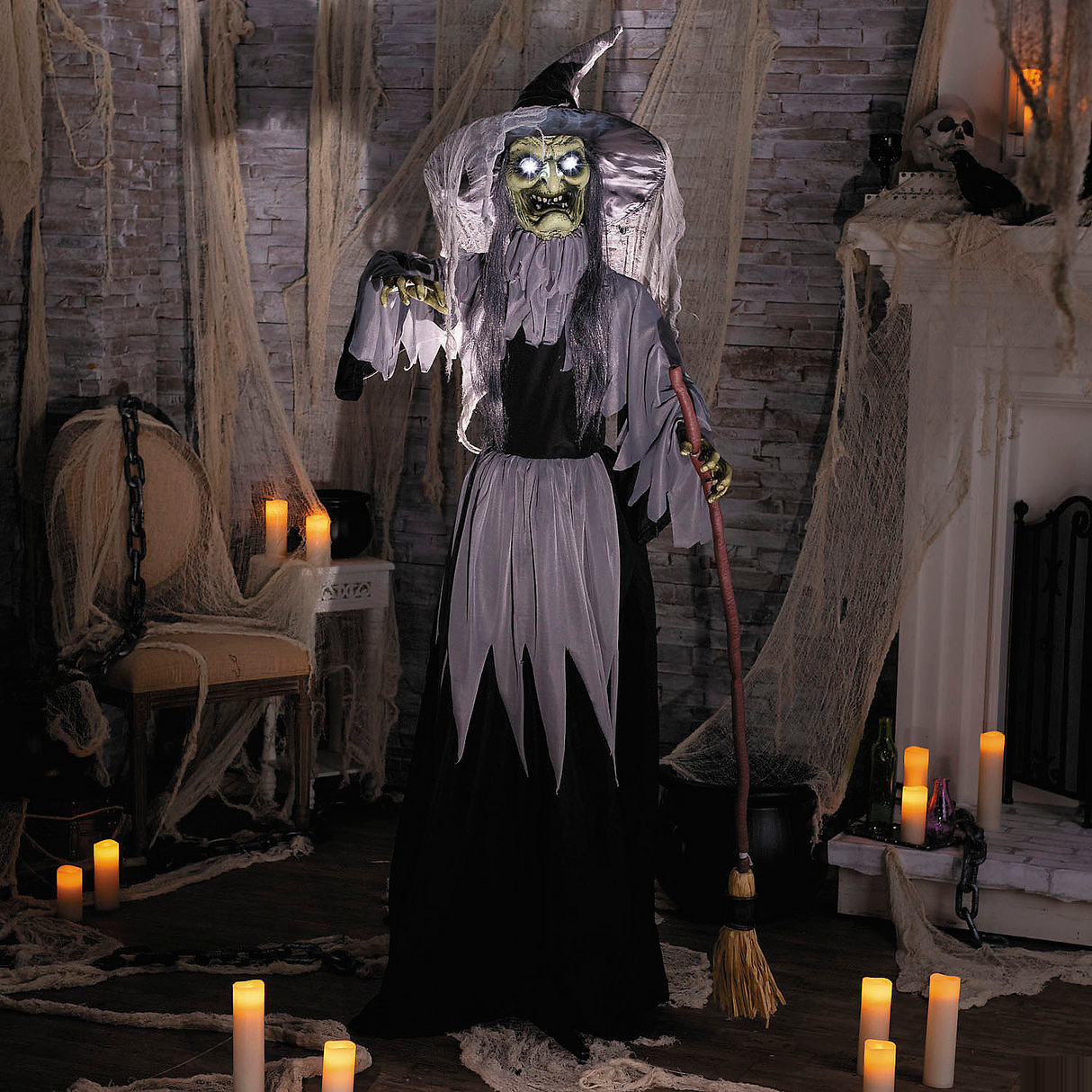 6 Ft. Animated Standing Body Turning Witch Halloween Decoration