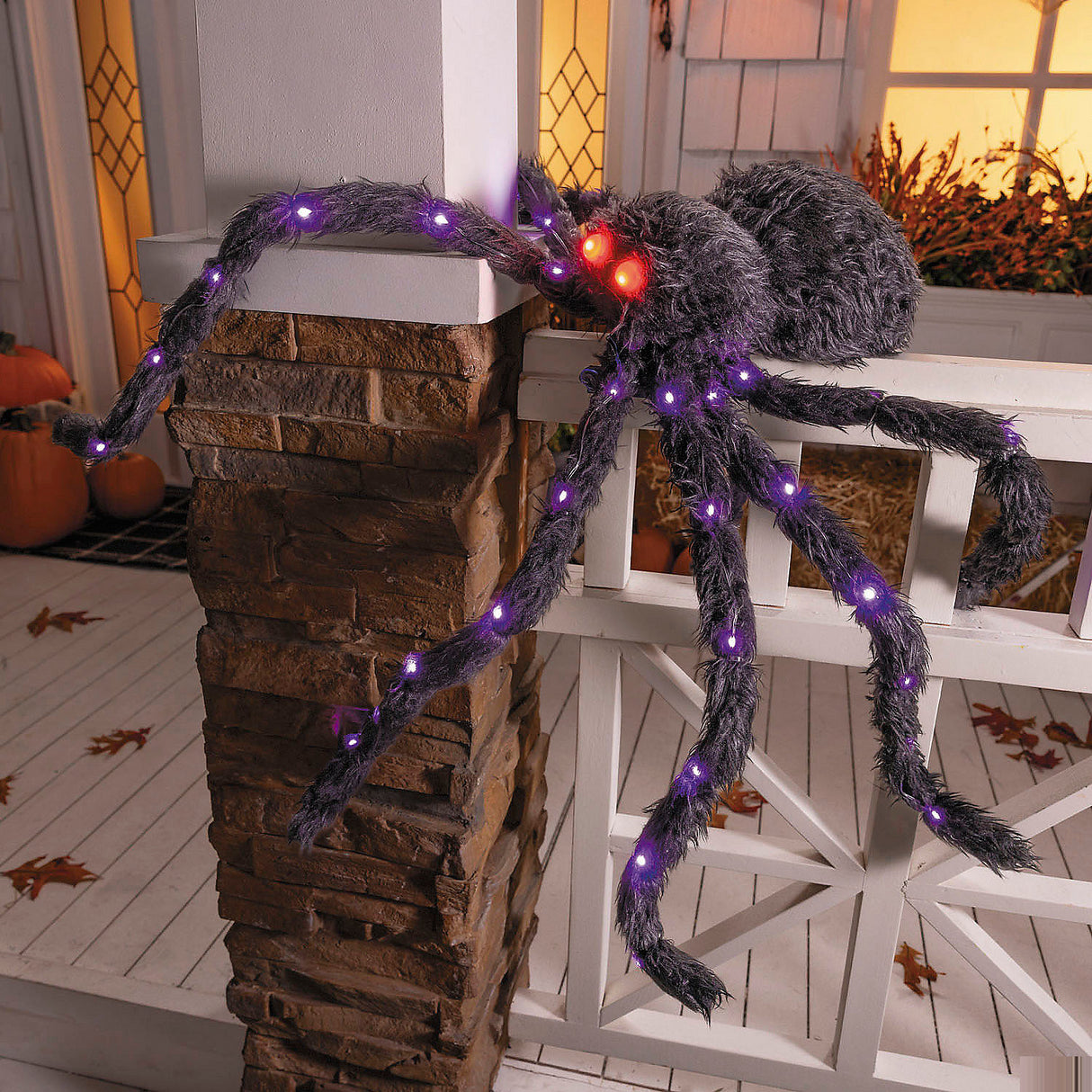 Light-Up Fuzzy Black Spider Halloween Decoration for Spooky Displays and Themed Parties
