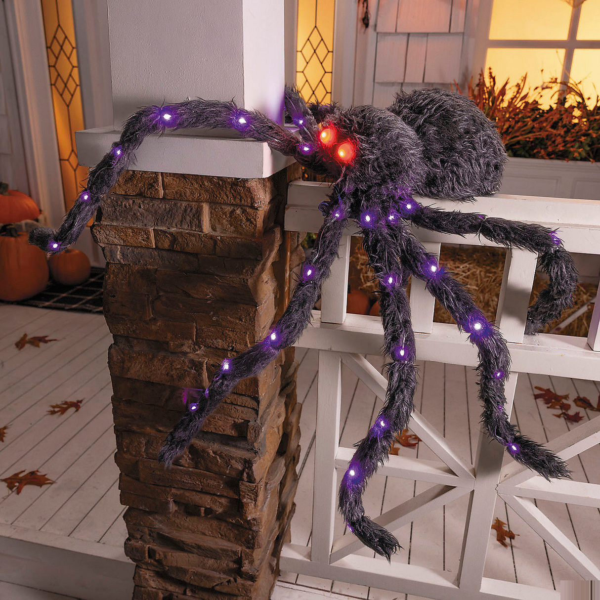 4 Ft. 3" Light-Up Fuzzy Black Spider Halloween Decoration Creepy Crawling Yard Prop