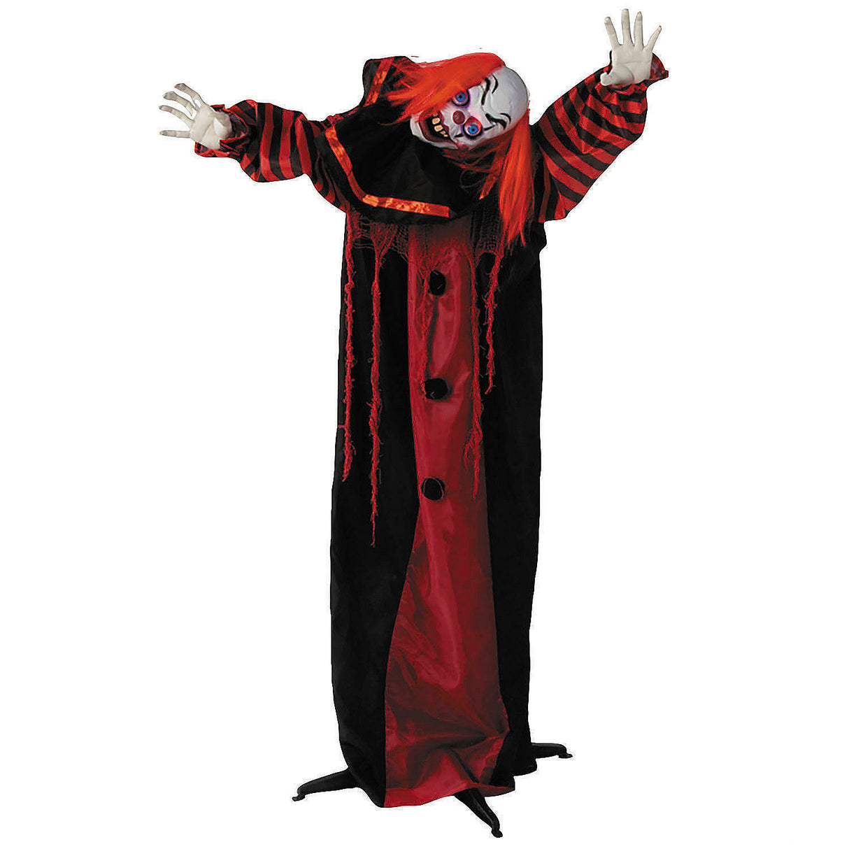 Animated Standing Black and Red Clown Decoration for Halloween Parties Frights and Haunted Events