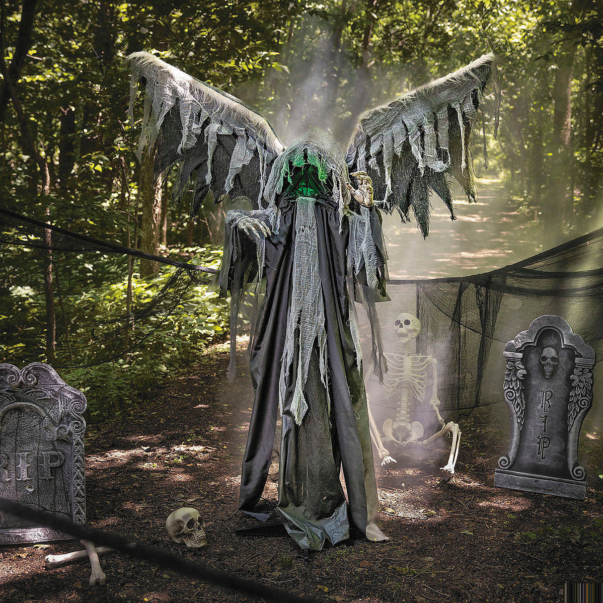 Spooky 5 Ft 8 Inch Reaper with Animated Wings for Halloween Party Displays and Haunted House Decor