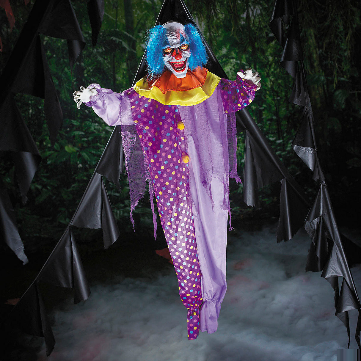 Spooky 6 Ft Talking Hanging Purple Clown for Halloween Displays and Haunted House Decorations