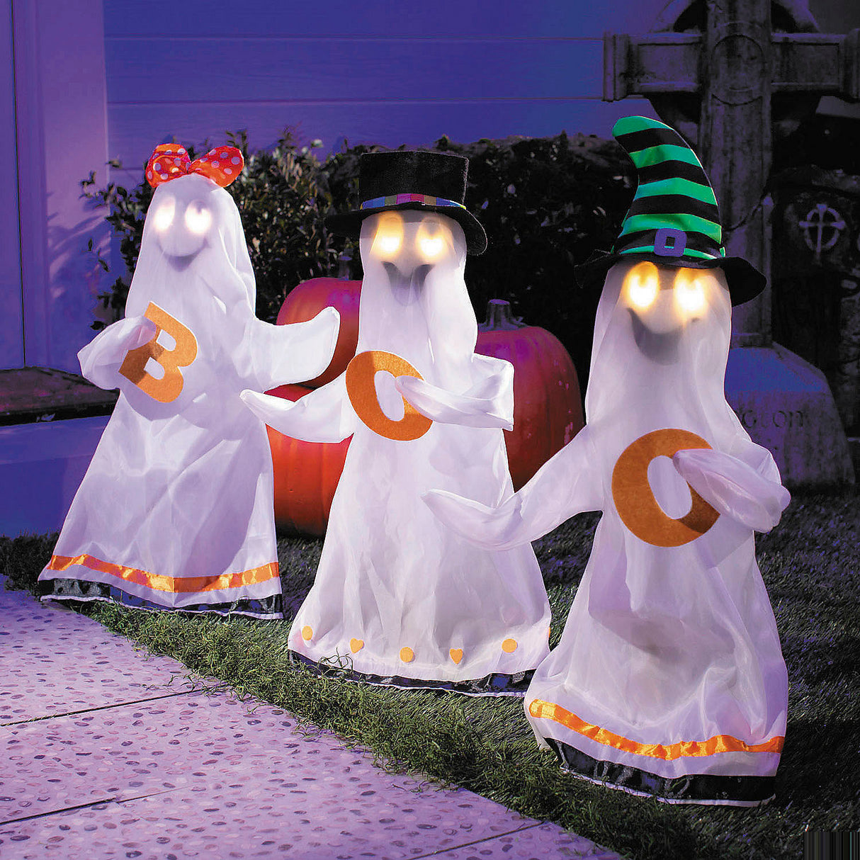 Talking Light-Up Ghosts Halloween Decorations Set of 3 for Spooky Events and Halloween Parties