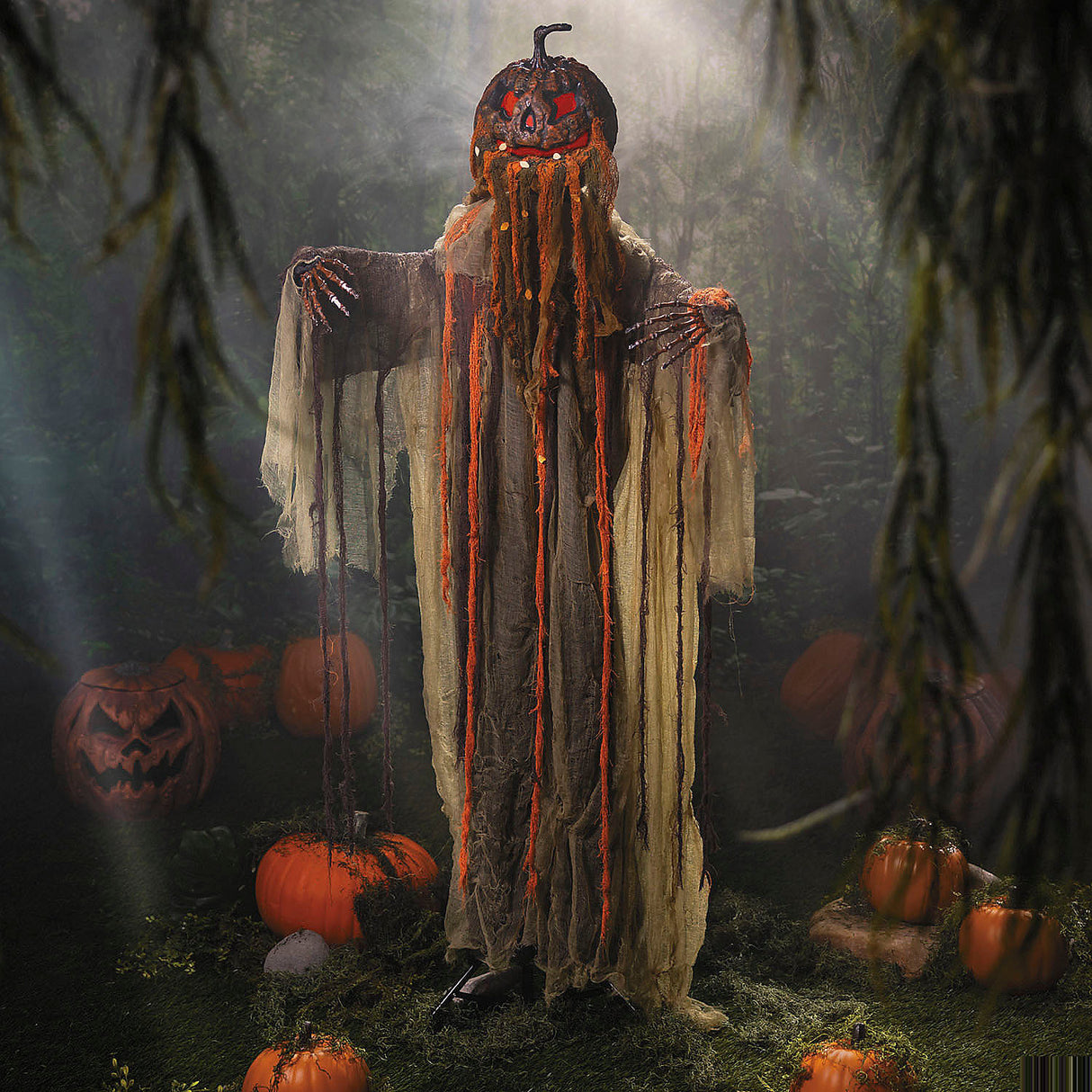 Animated 5 Ft 8 Pumpkinhead Decoration for Halloween Parties and Themed Events