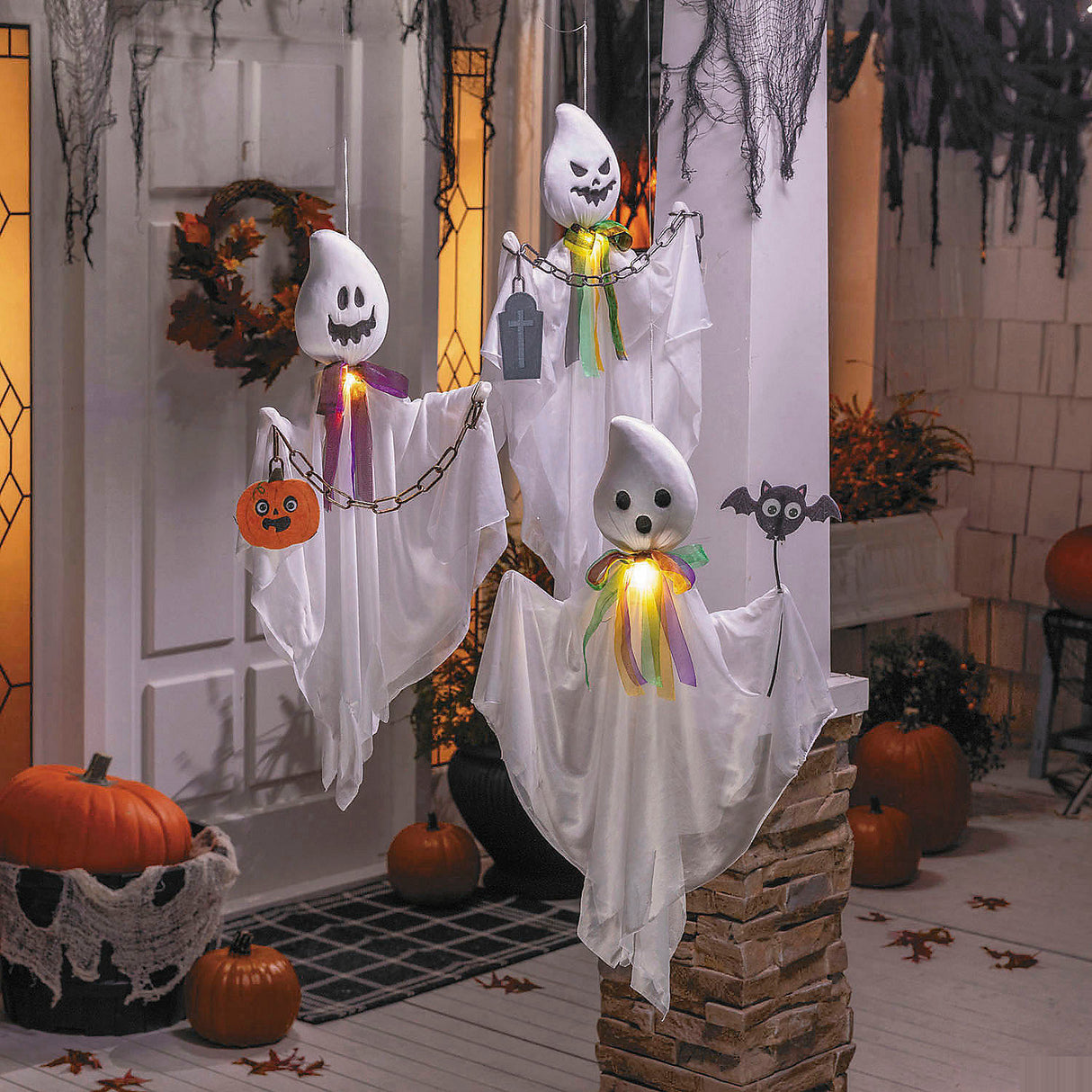 Set of 3 Hanging White Ghosts Decoration for Spooky Halloween Parties Events and Haunted House Decor