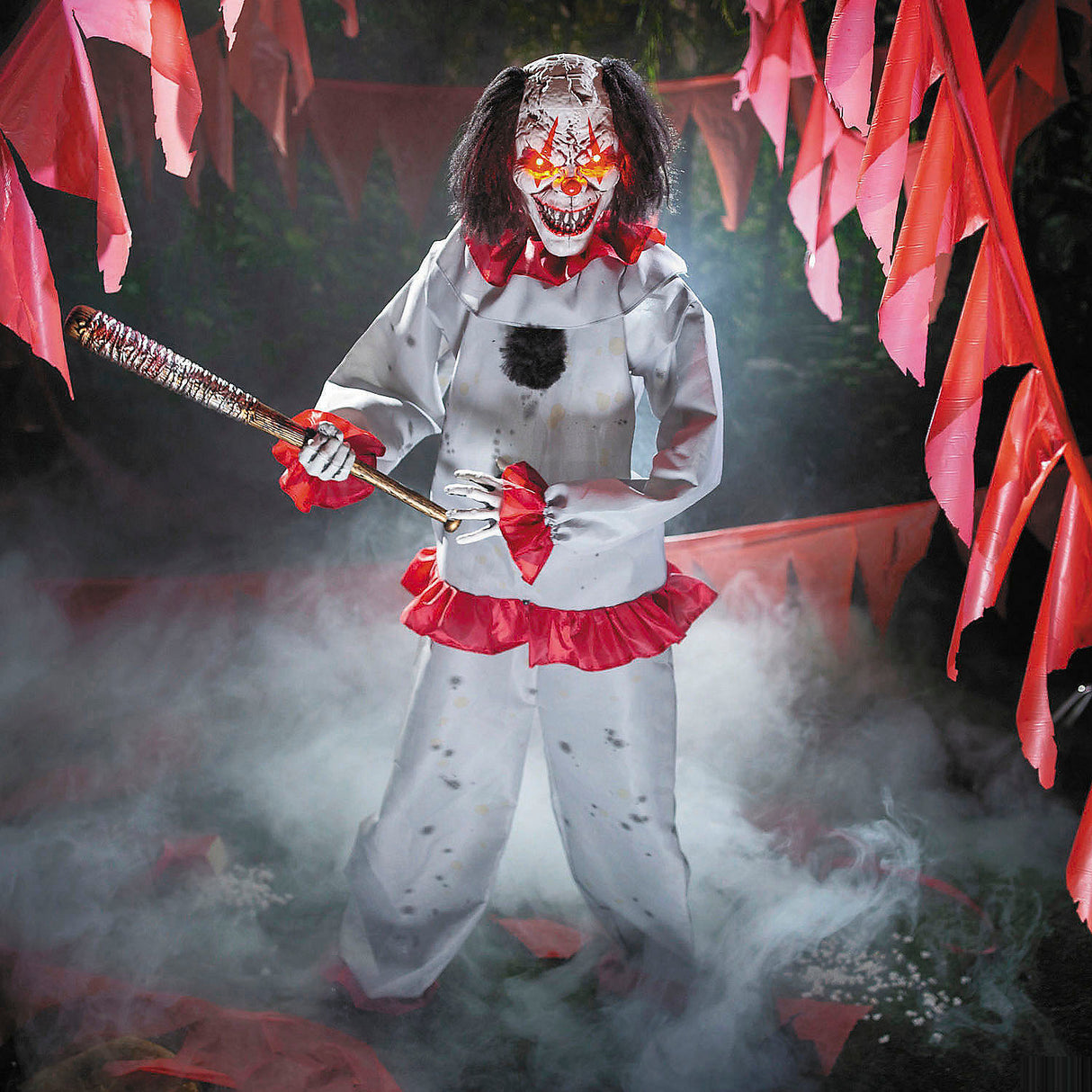 Animated 5 Ft 8 in Clown Decoration with Baseball Bat for Halloween Parties and Spooky Events