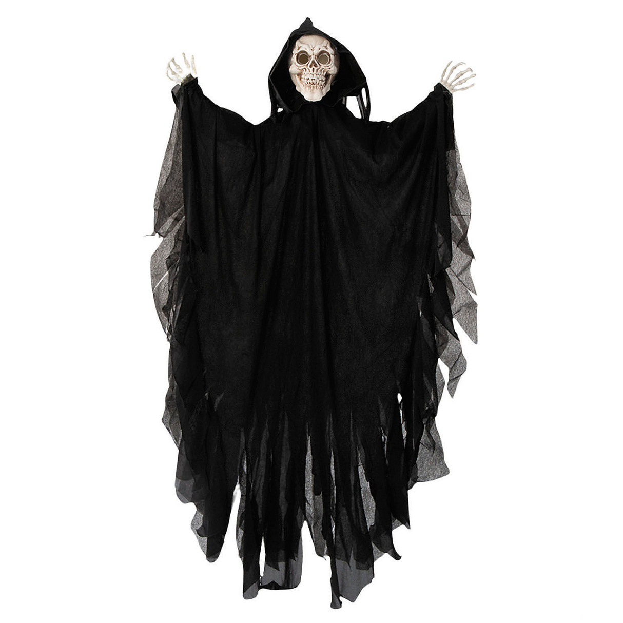47 1/4" Animated Hanging Skeleton Reaper with Black Cloak Halloween Decoration