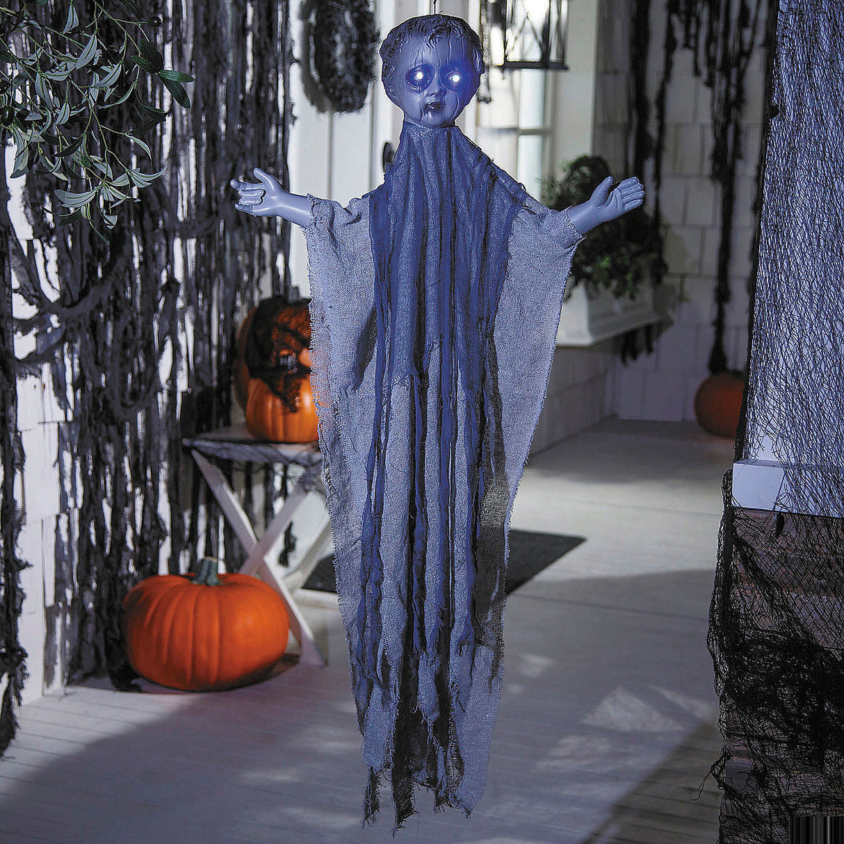 39 1/4 Inch Animated Light-Up Gray Angel Decoration for Creepy Halloween Displays and Parties