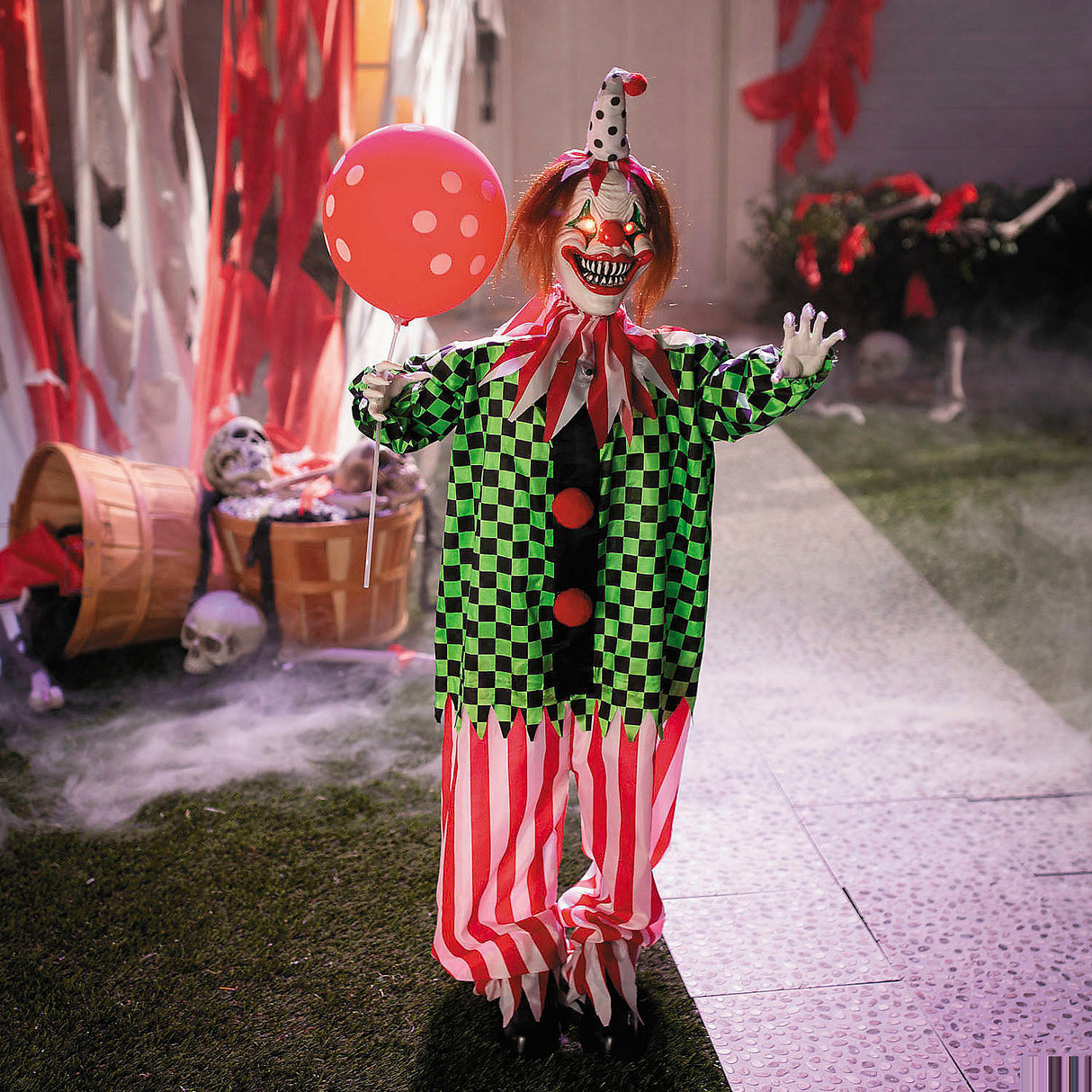 Animated 51 1/2 Inch Standing Clown Decoration for Halloween Parties Haunted House Displays