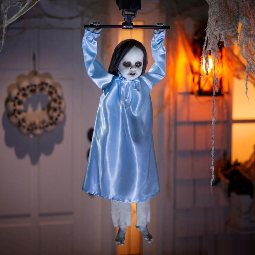 39" Animated Hanging Swinging Girl with Sound Halloween Decoration