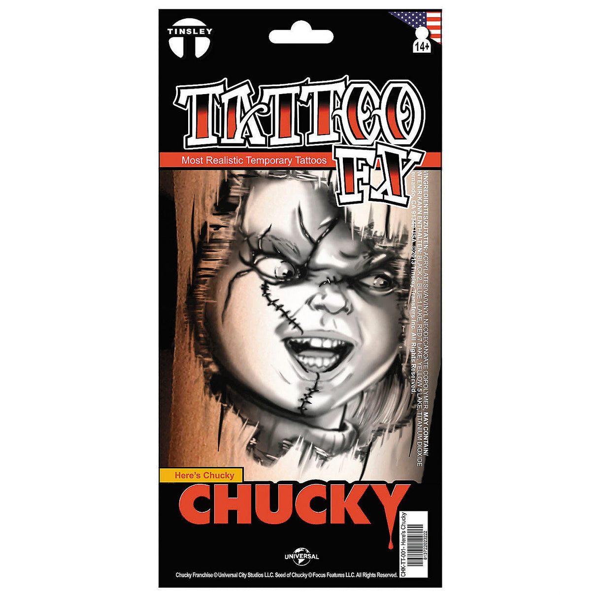 Chucky Temporary Tattoo for Halloween Costume Accessory and Spooky Theme Parties