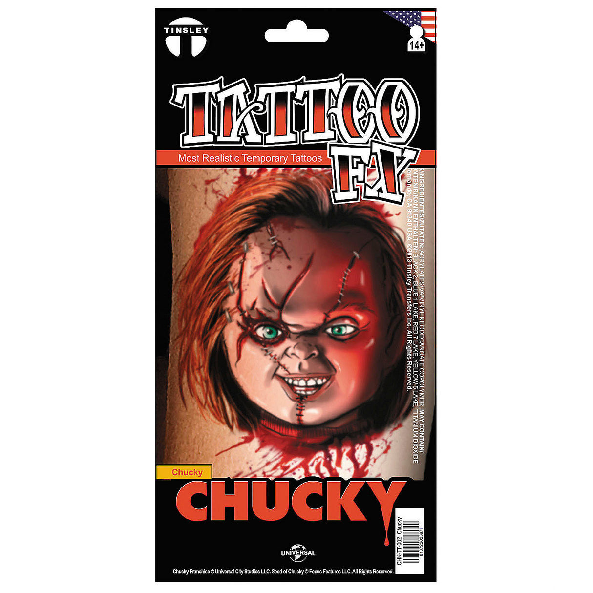 Chucky Temporary Tattoo for Halloween Costume Accessories and Spooky Events