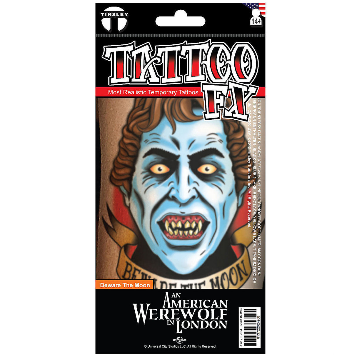 Tinsley Transfers Beware the Moon Temporary Tattoo for Halloween Costume Events and Horror Movie Fans