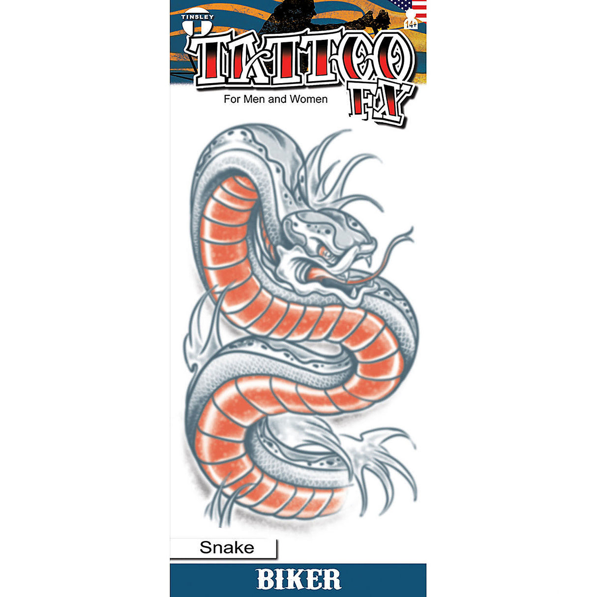 Tinsley Transfers Biker Snake Temporary Tattoo for Themed Parties Events and Creative Self-Expression