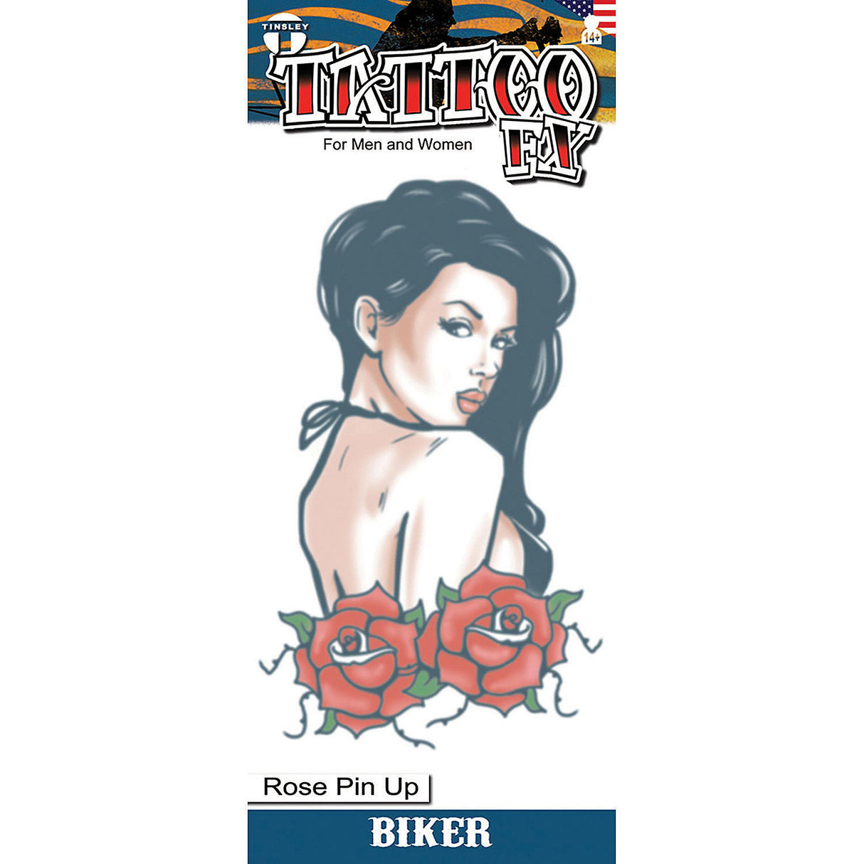 Rose Pin Up Biker Temporary Tattoo for Biker Events Festivals and Retro Costume Themes