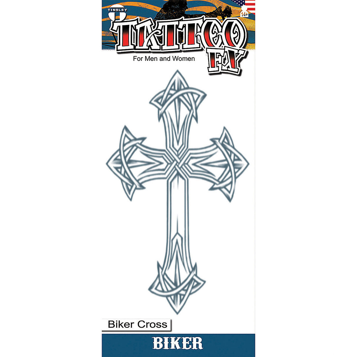 Unique Biker Cross Tattoo FX for Halloween Costume Parties and Themed Events